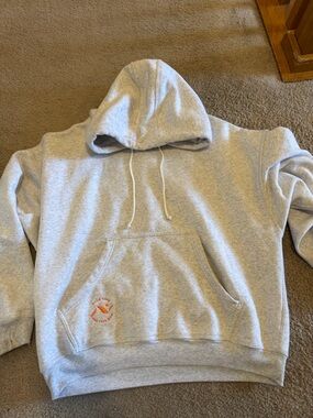 Free People Light Gray Hooded Sweatshirt with Small Orange Logo